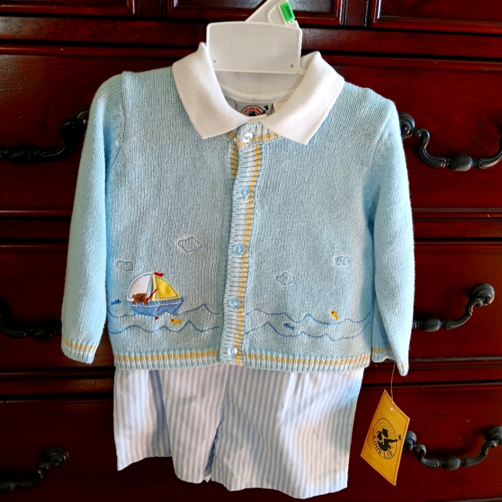 NWT Vintage Kids 90's Good Lad 3 Piece Set...Sweater, Polo, and Bibs Size 18 Mo